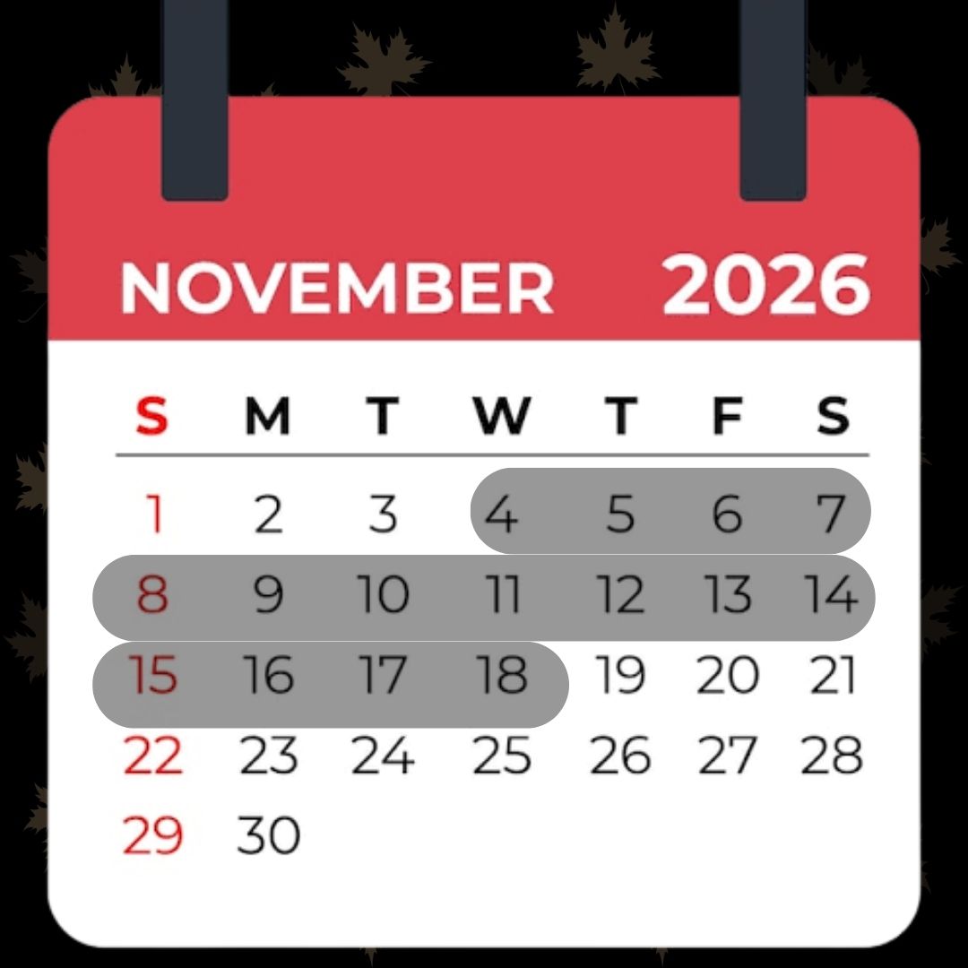 November 2024 calendar with 4th to18t date shaded