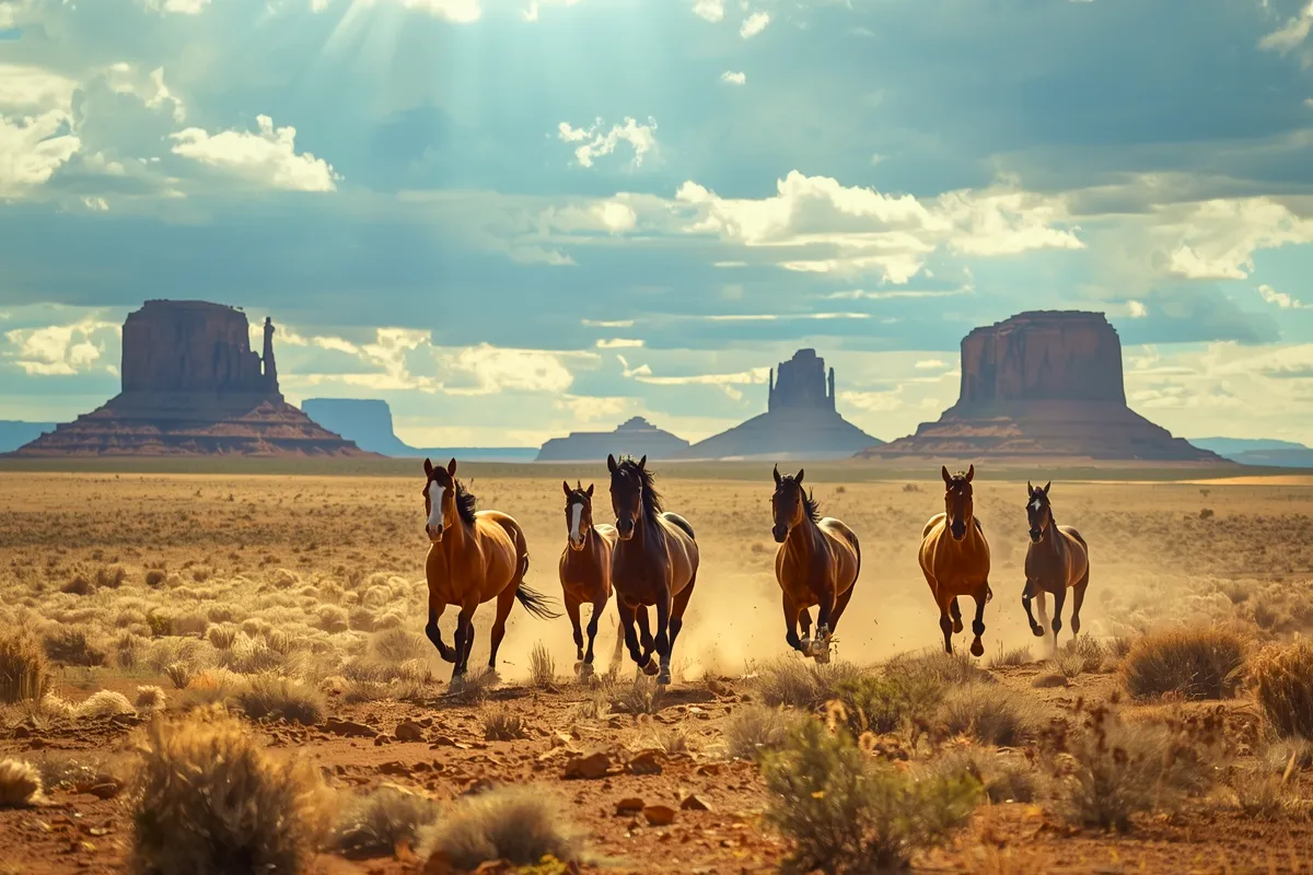 wild horses on desert plain