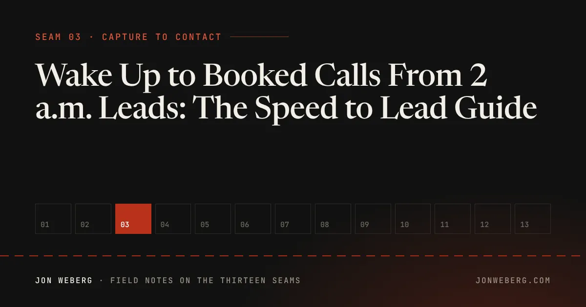 Speed to lead guide cover: Seam 03, Capture to Contact, from The Thirteen Seams by Jon Weberg