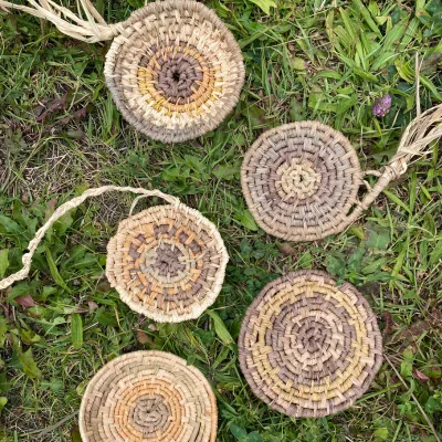 Natual craft workshop, natural raffia coil baskets