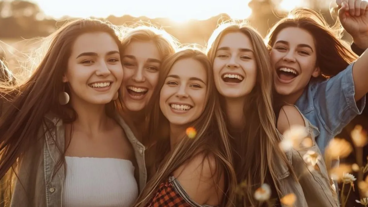 Photorealistic group portrait of diverse Australian young women (ages 18–25) in a Shine Glow Up Academy workshop, smiling and engaged, natural lighting