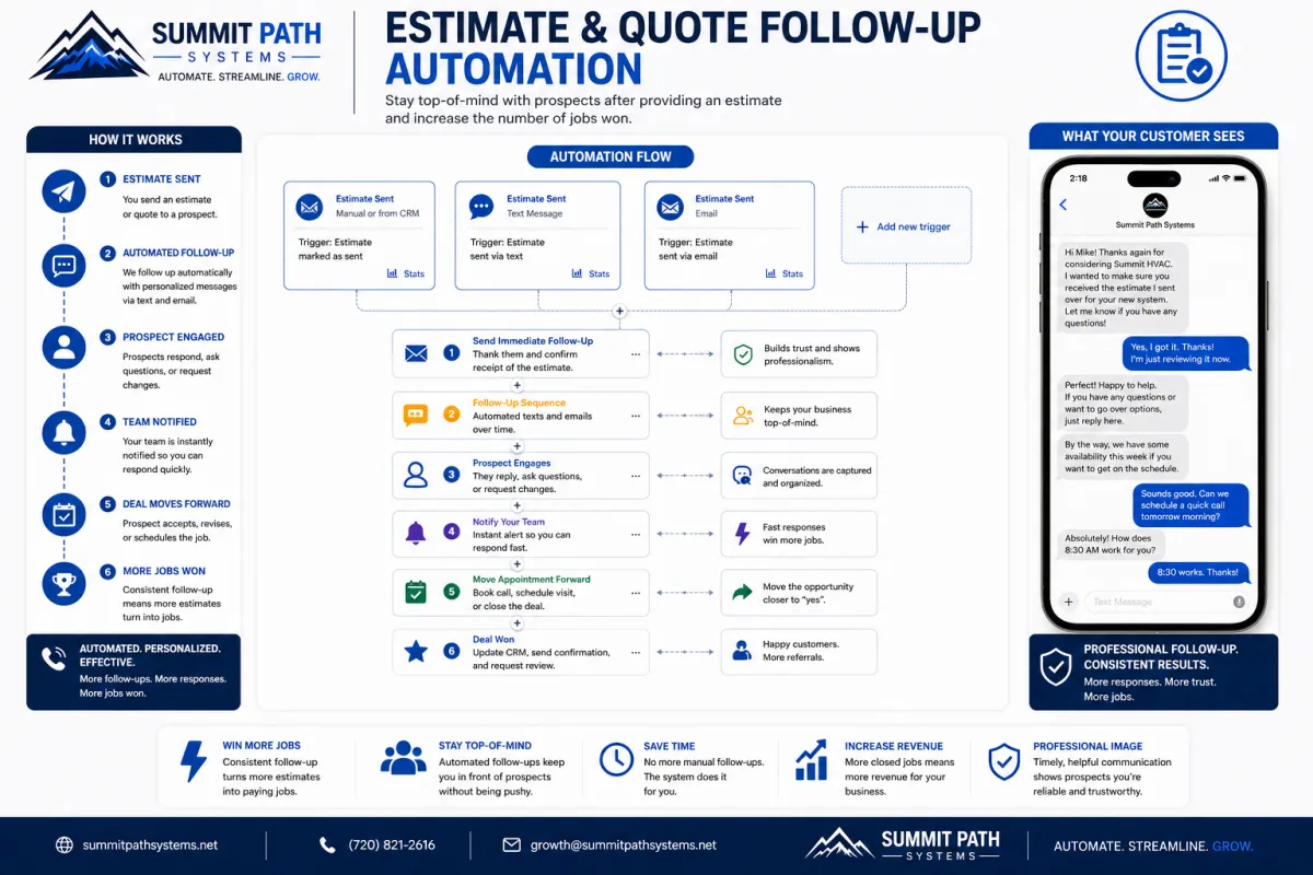 HVAC estimate follow-up automation workflow for Summit Path Systems.
