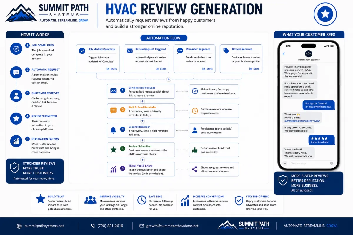 HVAC review generation automation workflow for Summit Path Systems.