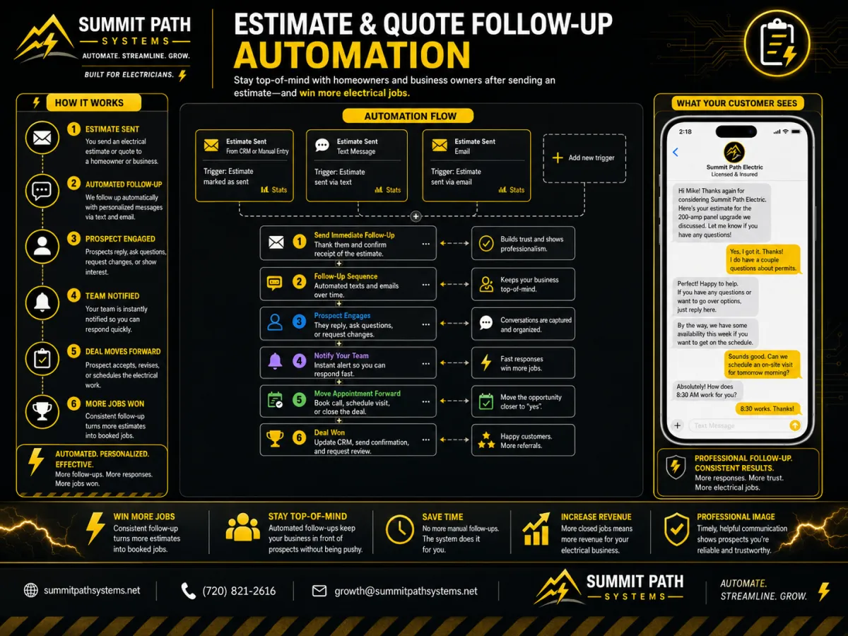 Electrical estimate follow-up automation workflow for Summit Path Systems.