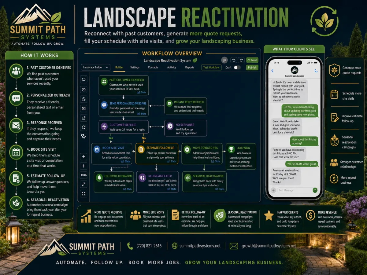 Landscaping customer reactivation automation workflow for Summit Path Systems.