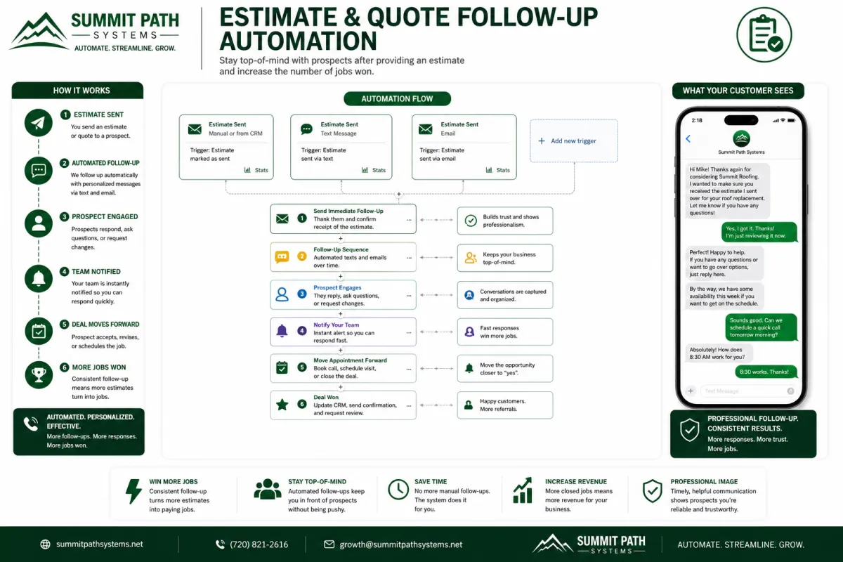 Plumbing estimate follow-up automation workflow for Summit Path Systems.