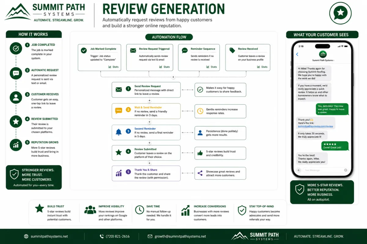 Plumbing review generation automation workflow for Summit Path Systems.