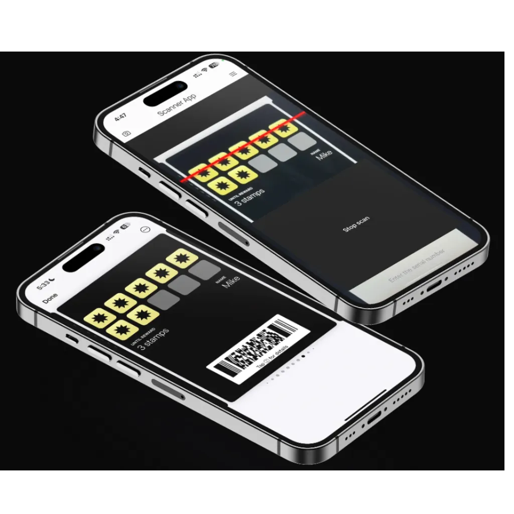 Staff member uses a smartphone to scan a customer loyalty code at point-of-sale