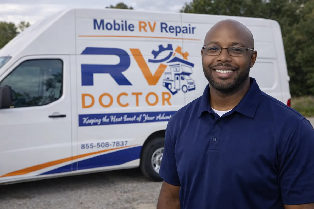 Technician performing electrical diagnostics at our RV repair shop