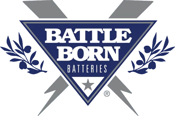 Battle Born Batteries logo with lightning bolts, RV power system components.