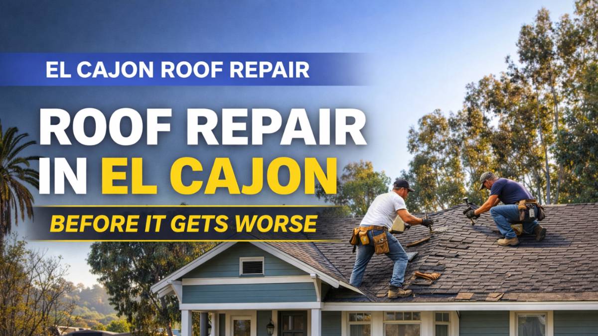roof repair in El Cajon with contractor fixing damaged shingles under strong sunlight