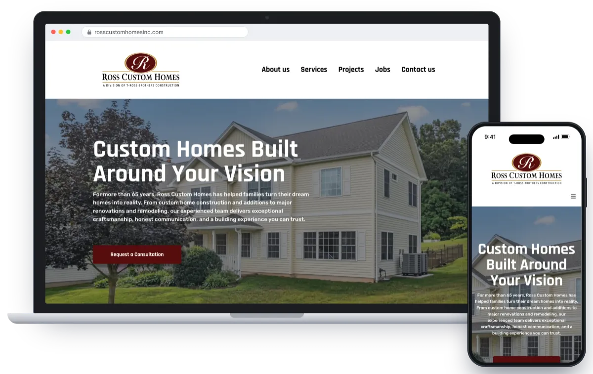 Ross Custom Homes website by Barclay Mountain