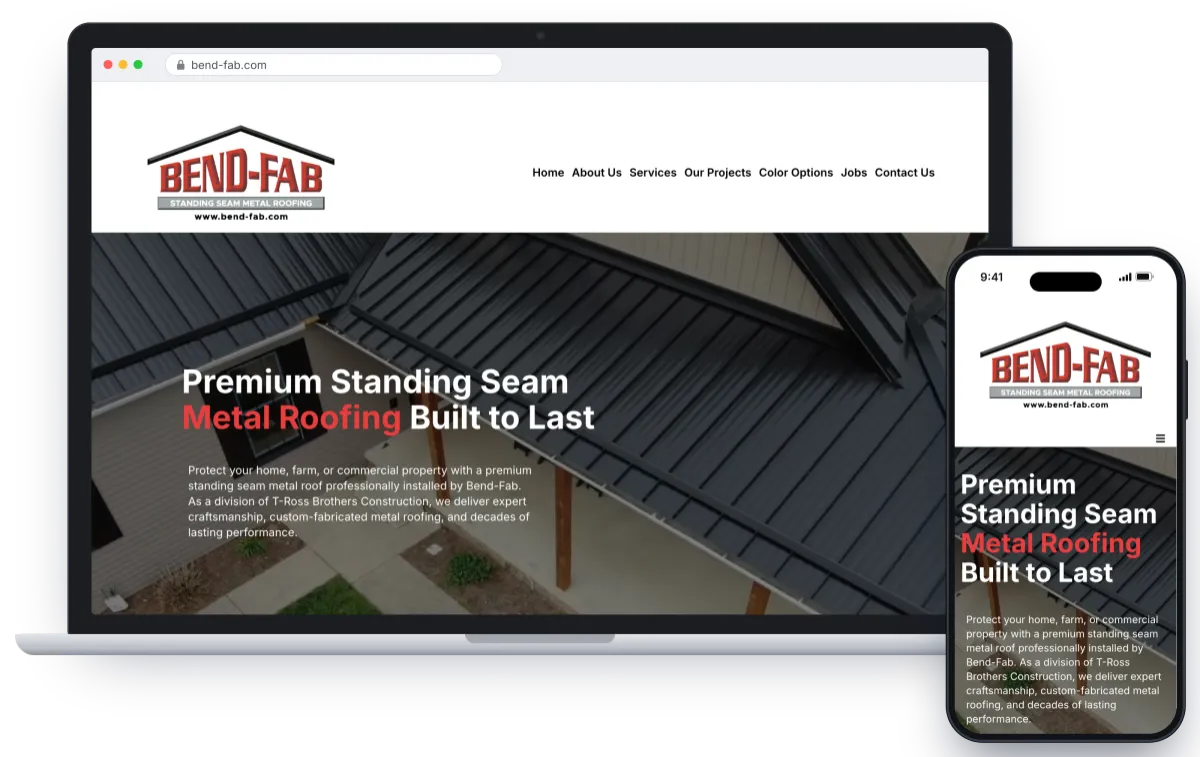 Bend-Fab standing seam metal roofing website by Barclay Mountain