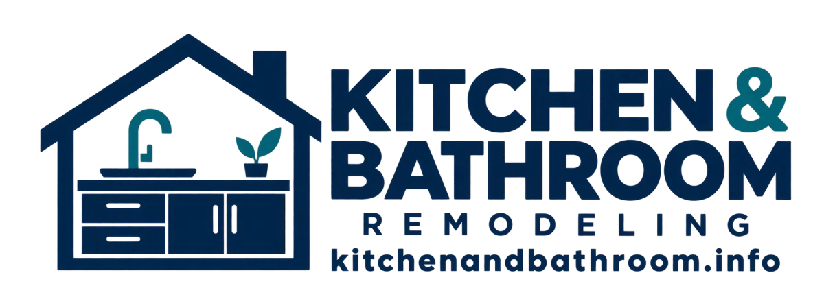 kitchenandbathroom.info logo with bronze bathtub icon and black text