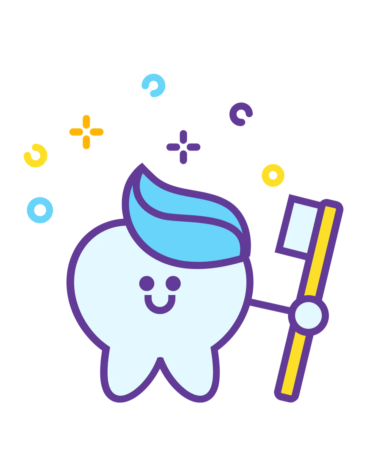 A smiling cartoon tooth with a dollop of blue toothpaste on its head, holding a toothbrush, as seen on Hometown Office orthodontist waiting room posters.