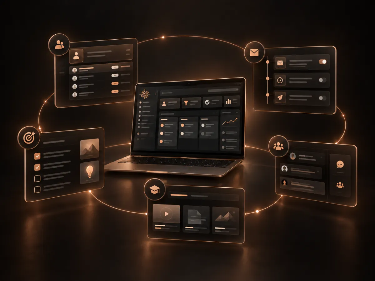 Roamer Suite layered software mockup dashboard