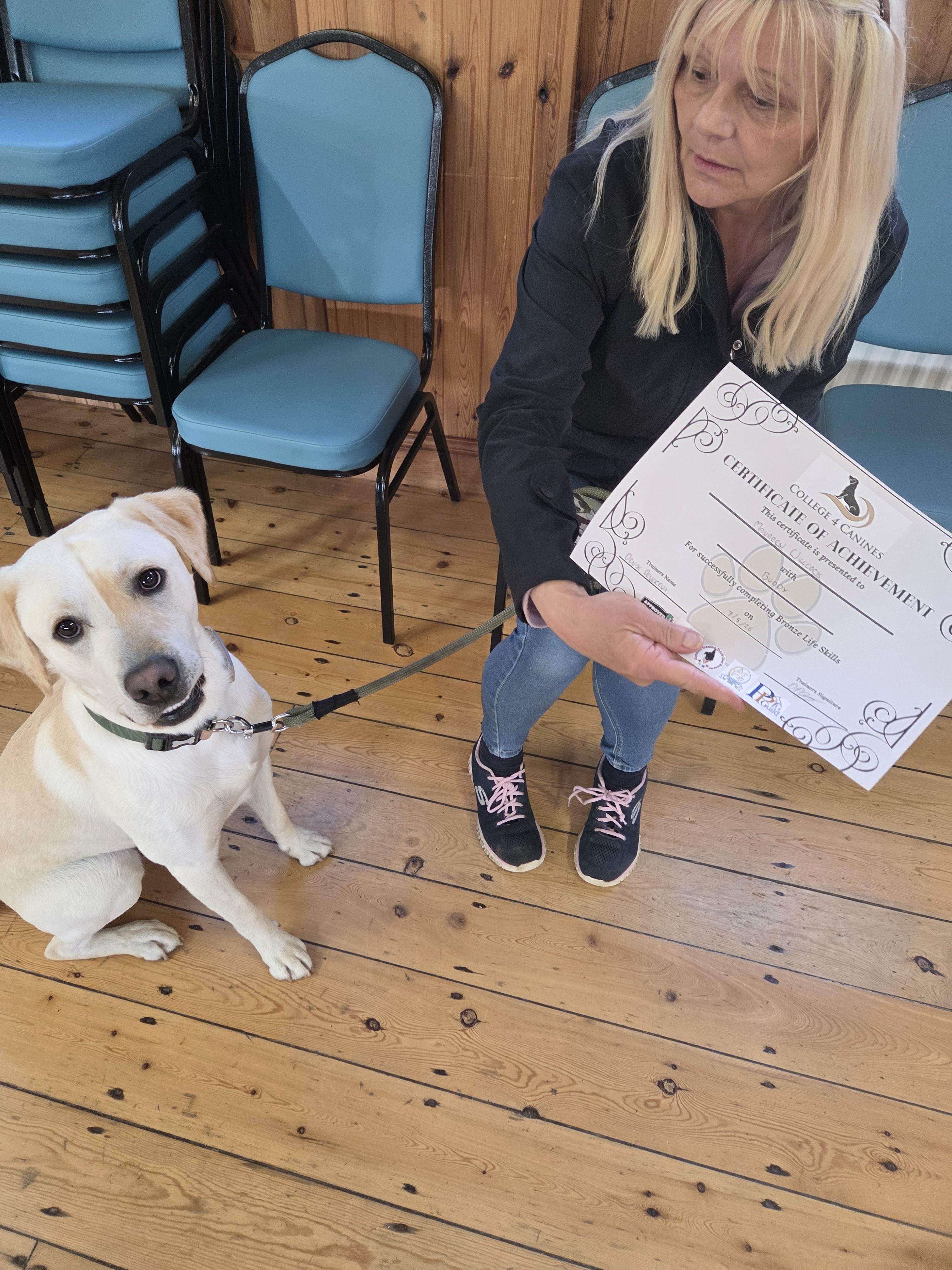 labrador graduating bronze lifeskills with certificate