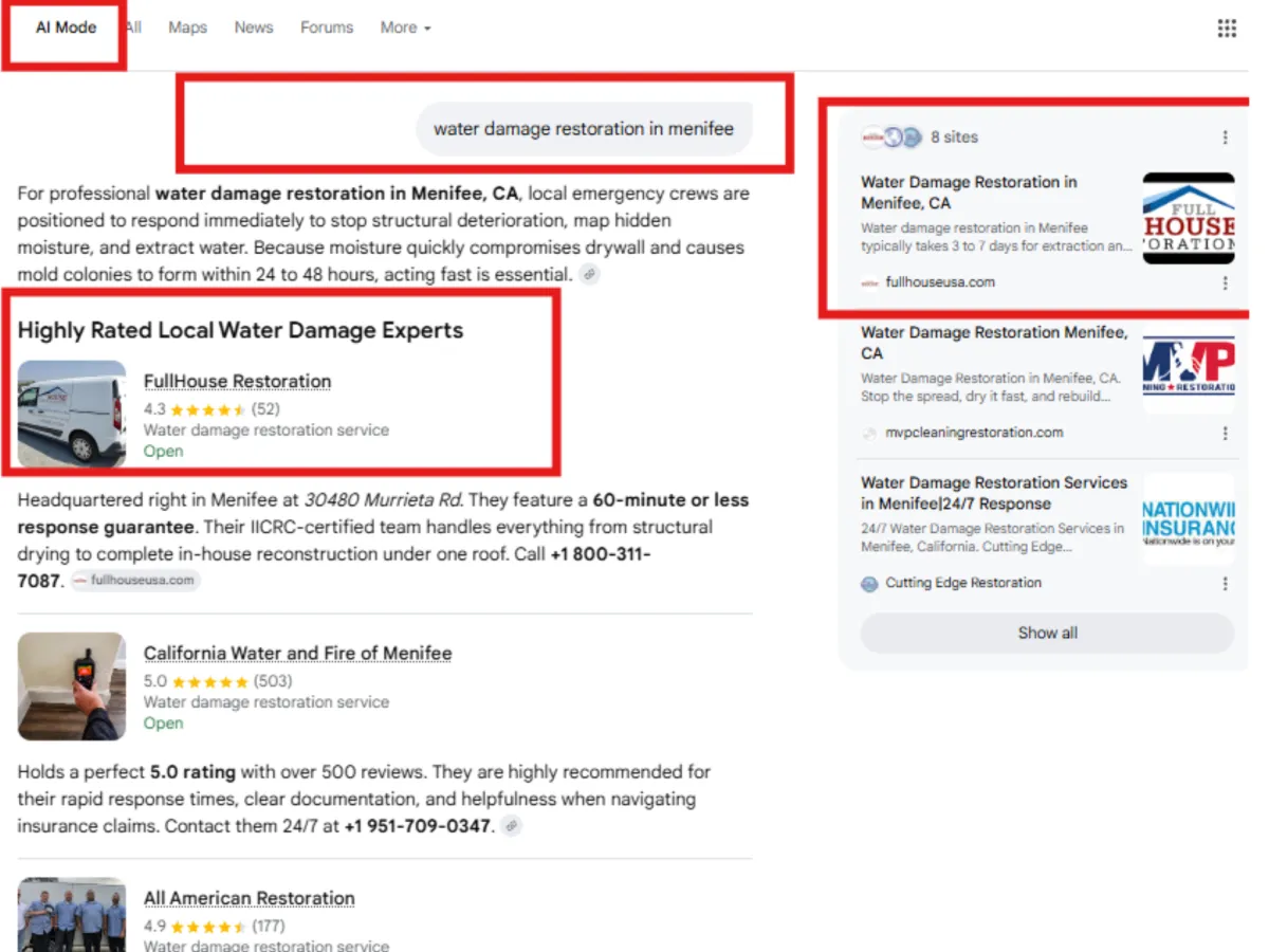 water damage restoration in menifee,ca recommended by google
