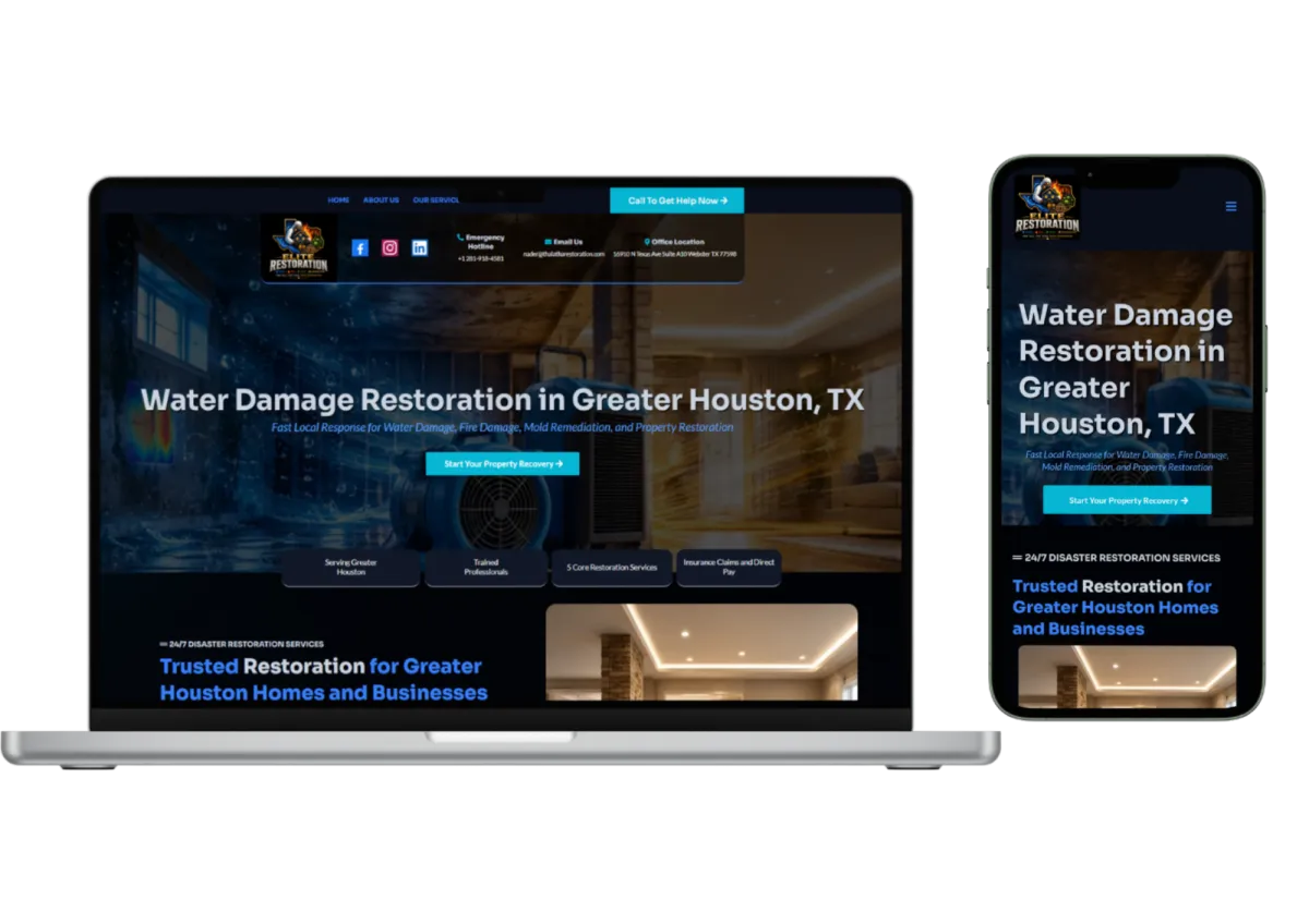 google map pack results on a phone showing the top three water damage restoration companies