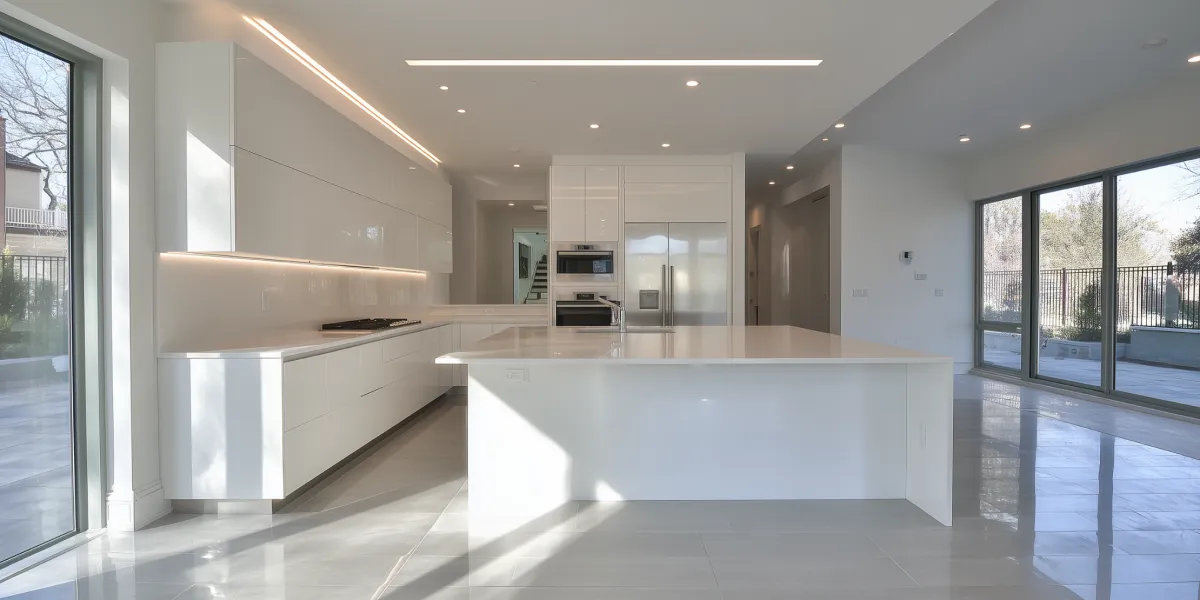 Modern kitchen remodel with white cabinetry and quartz countertops in Cherry Hill, NJ