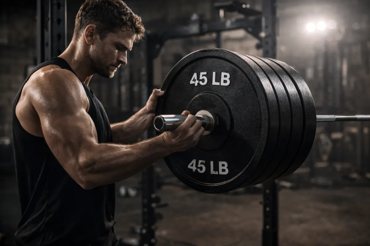 athlete adding weight plates to barbell demonstrating progressive overload in strength training
