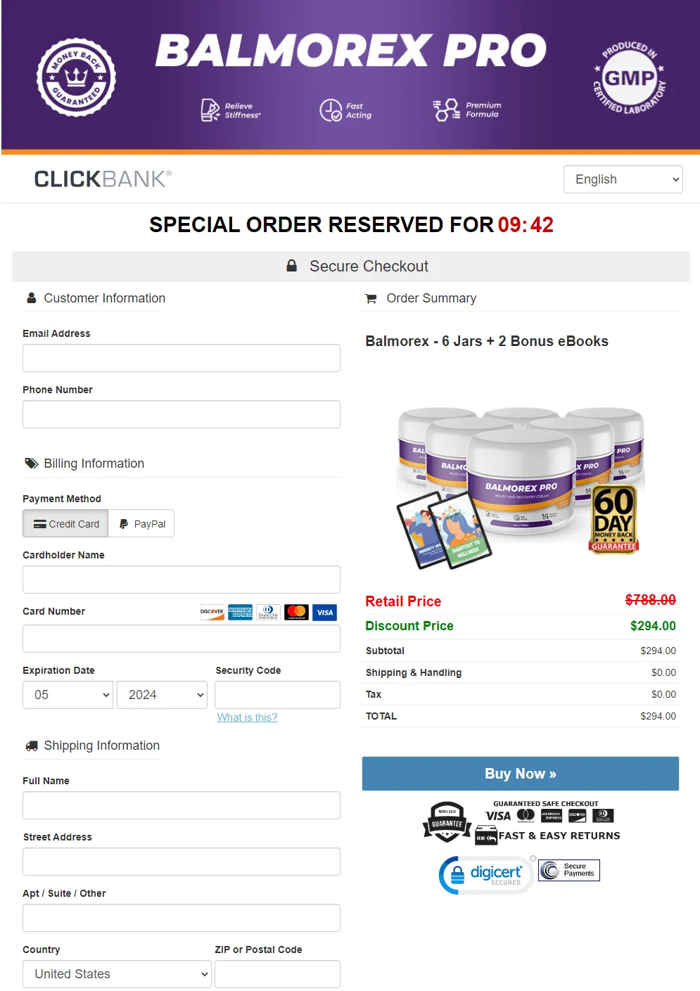 balmorex pro secure checkout page