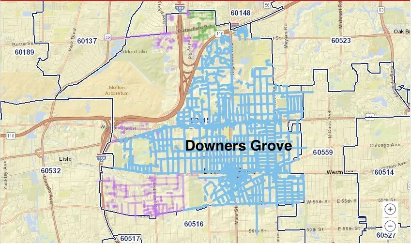 <img src="path_to_image" alt="Map of the 60515 zip code area in Downers Grove, showing the delivery route for direct mailers targeting local businesses and residents." />