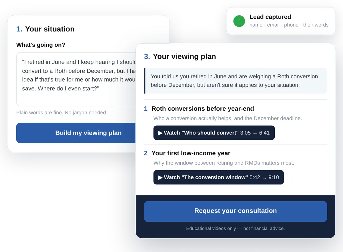 image of a viewing plan based on youtube video library and summary email to client