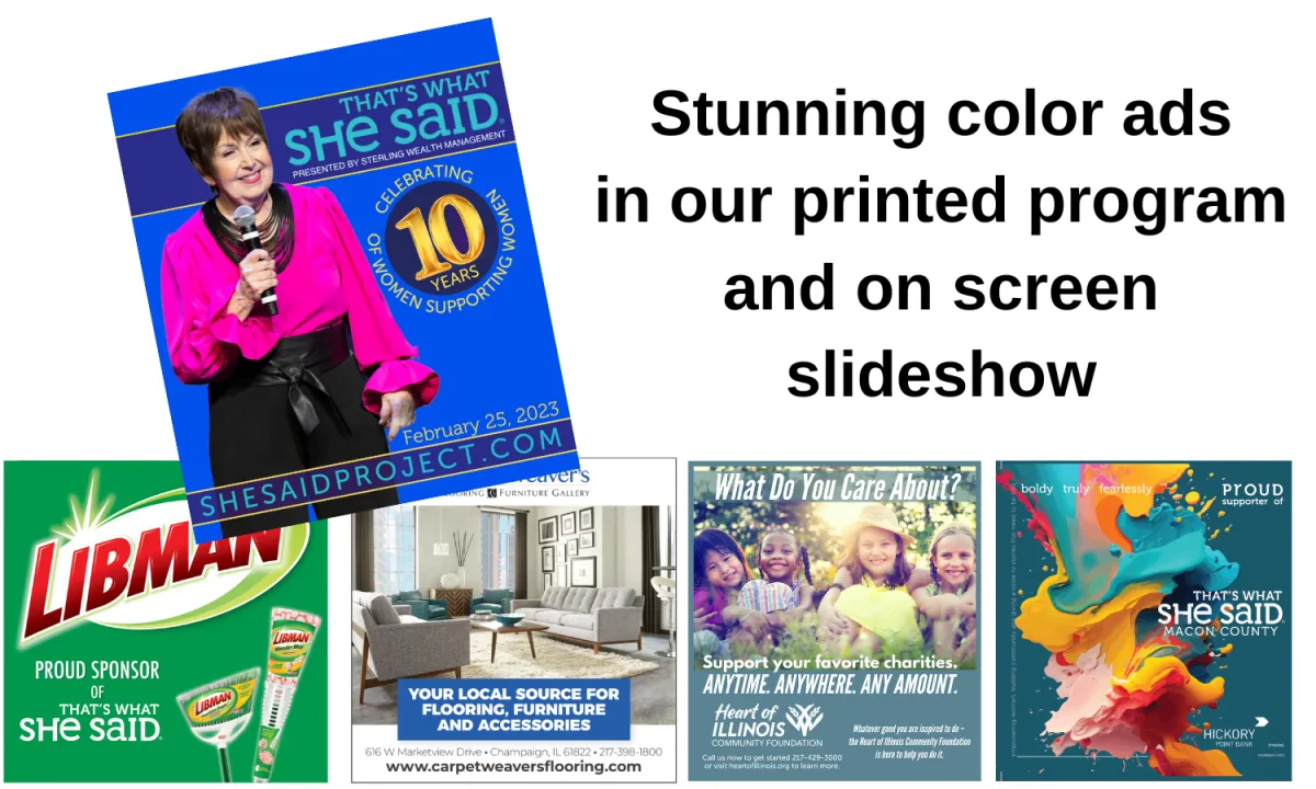Example sponsor ads that are used in printed programs and on screen slideshow