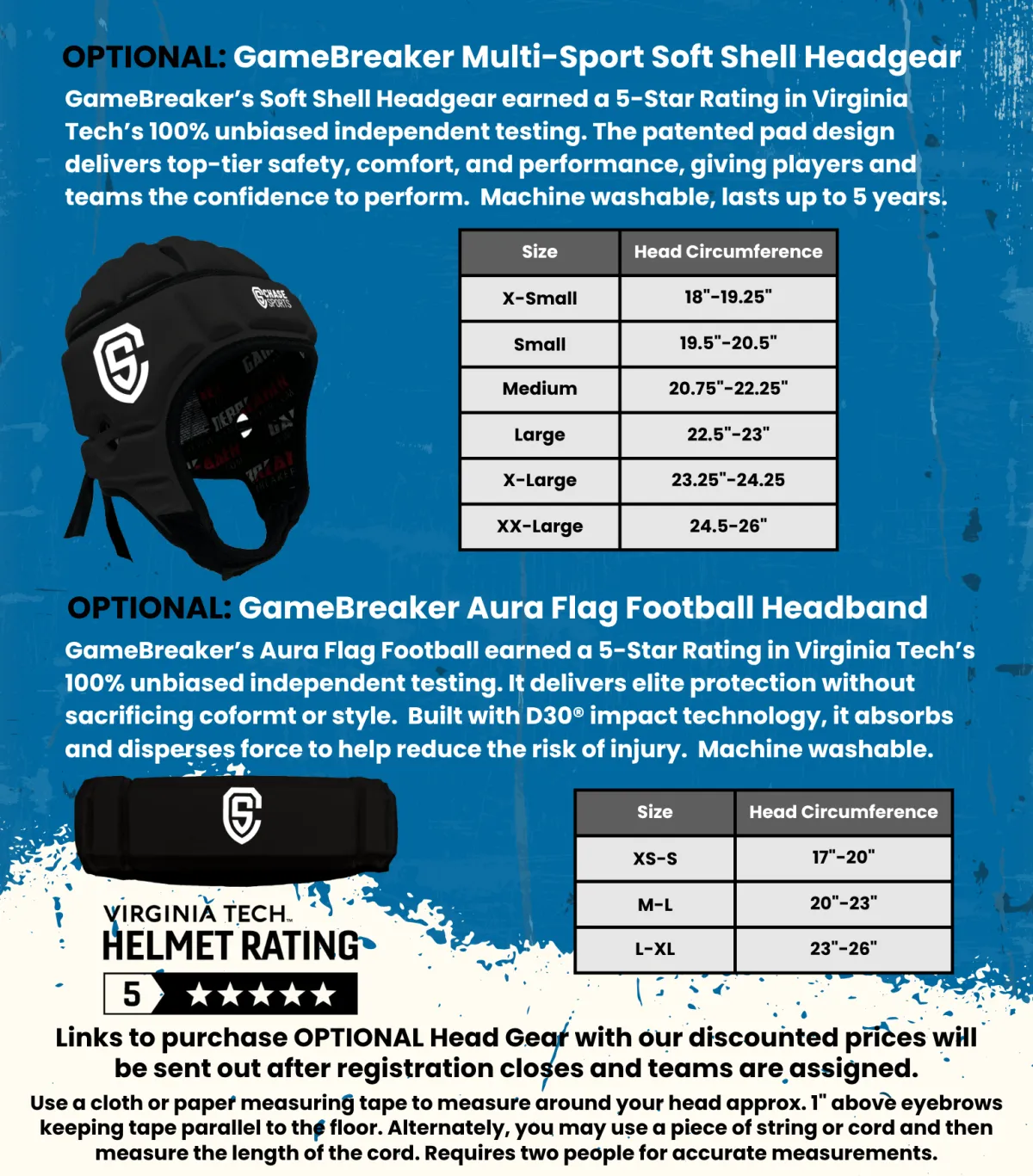 Chase Sports Flag Football Soft Shell Helmet or Headband