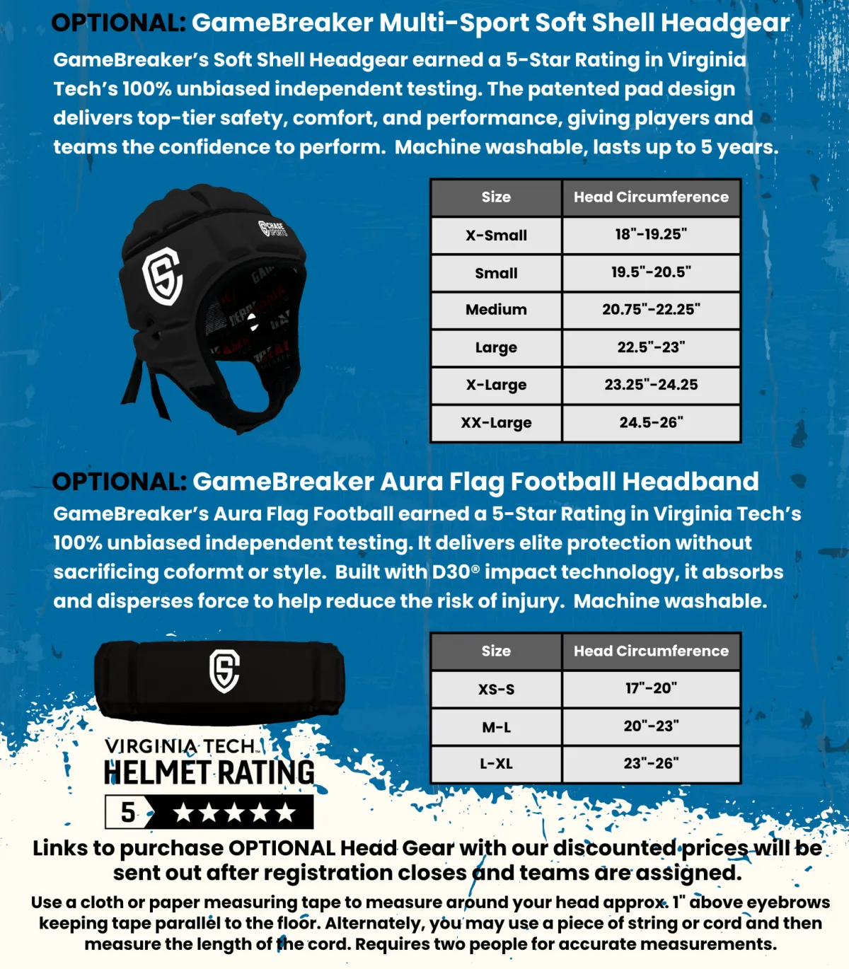 Chase Sports Flag Football Soft Shell Helmet or Headband