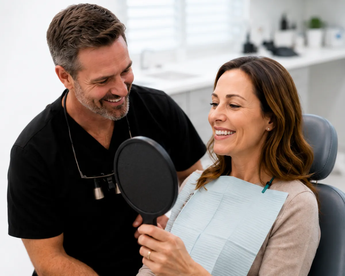 Woman smiling in a dental chair