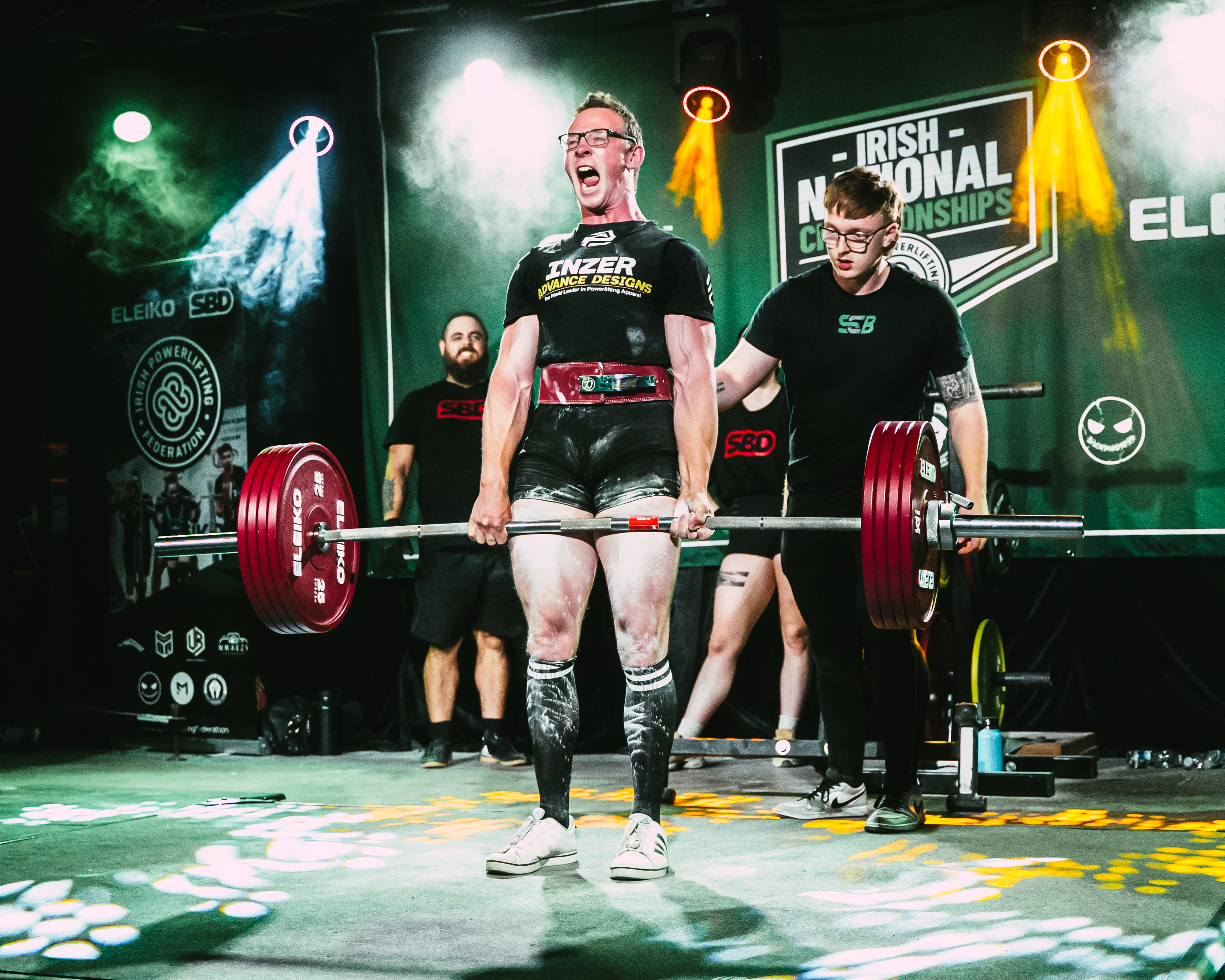 Luke deadlifting 225kg for the 1s time in a powerlifting competition