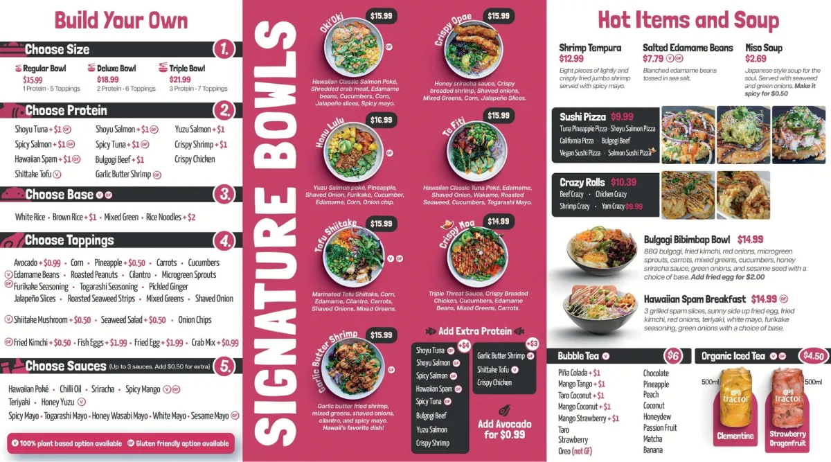 Honu Poke Menu