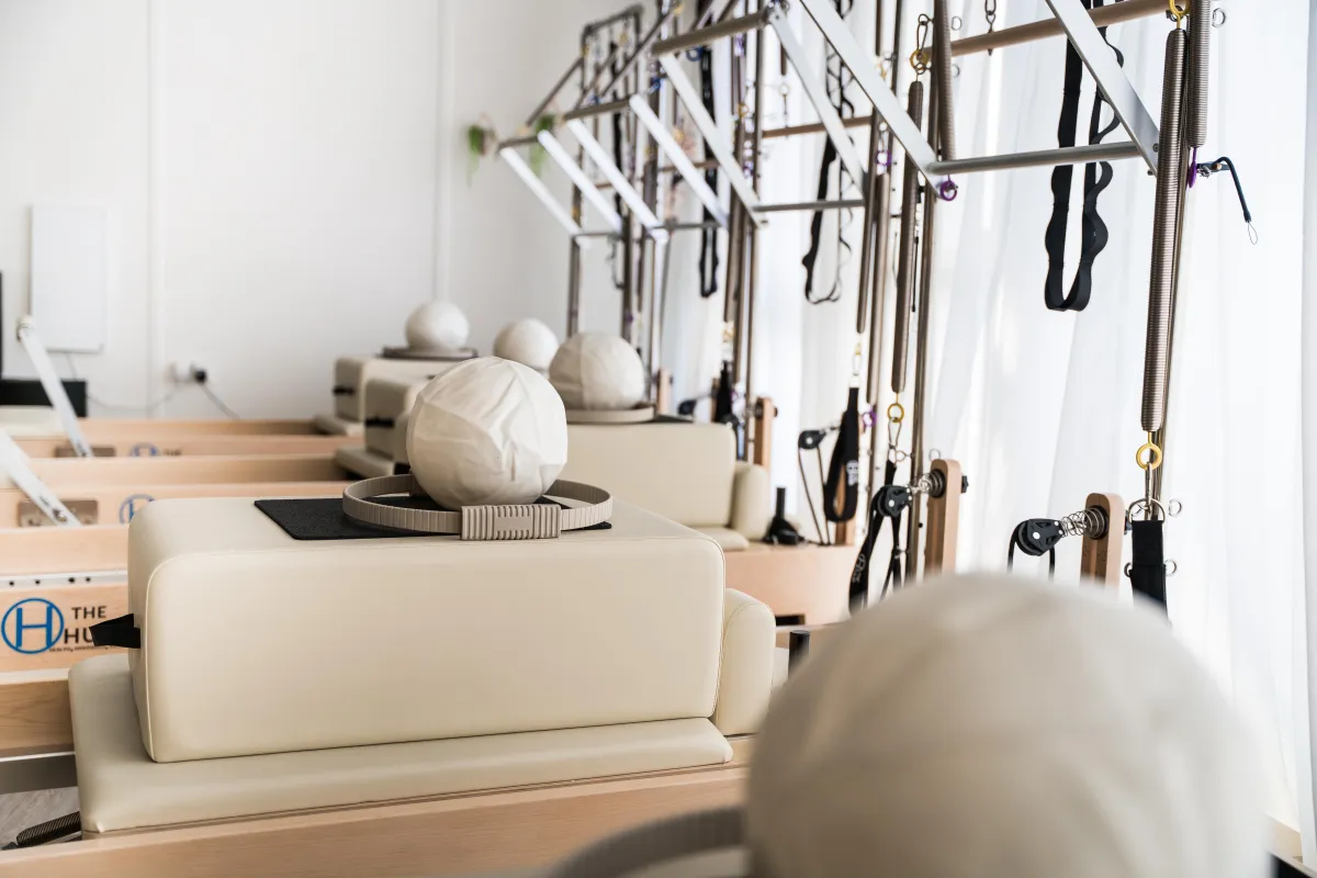 Interior of Reformer Glasgow Pilates studio with reformer machines