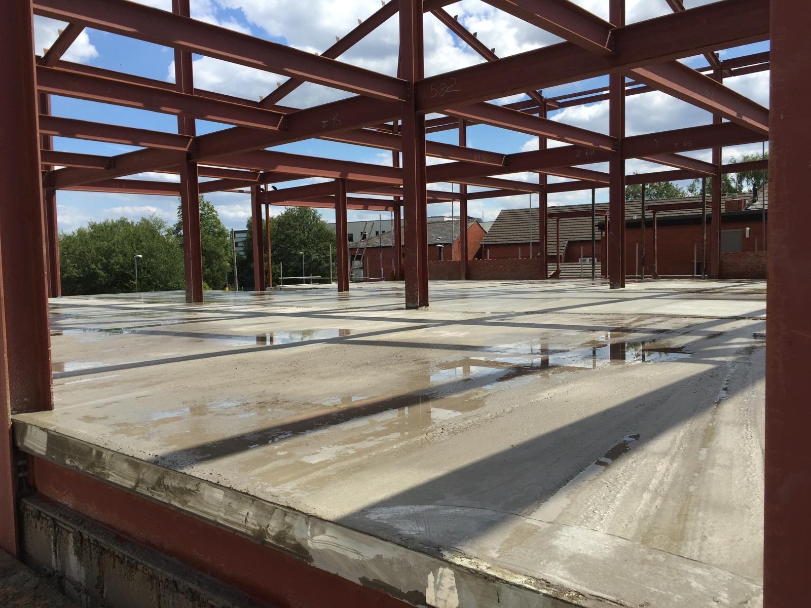 Structural steel portal frame under construction by PGB Steel Fabrication