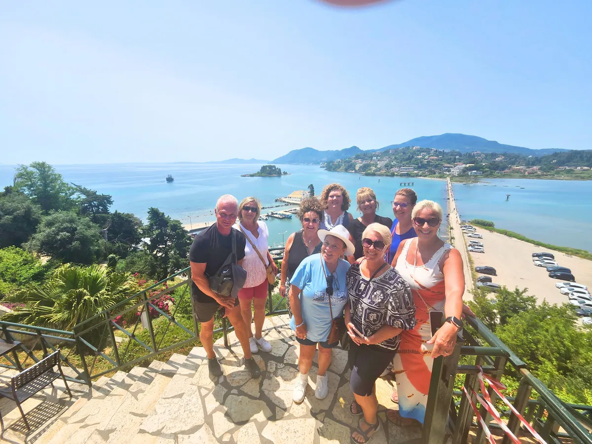 Go Babes group enjoying a Corfu overlook adventure