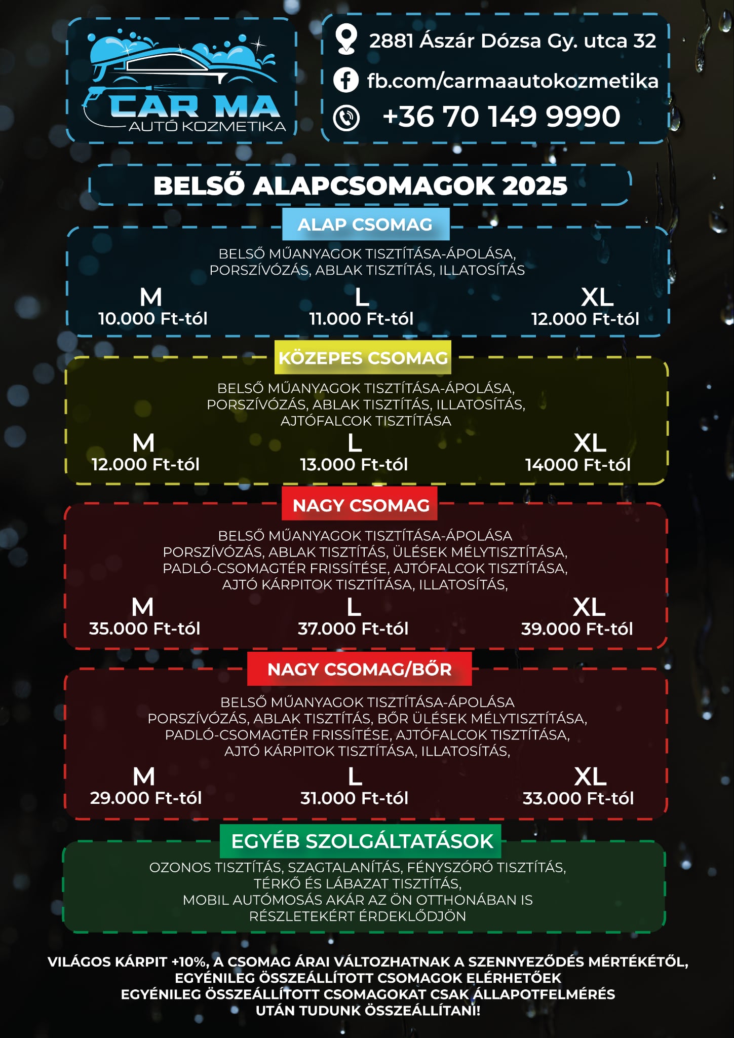 CarMaAutókozmetika csomagok