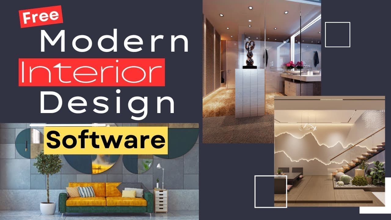 Collage of modern interior spaces with text promoting free interior design software