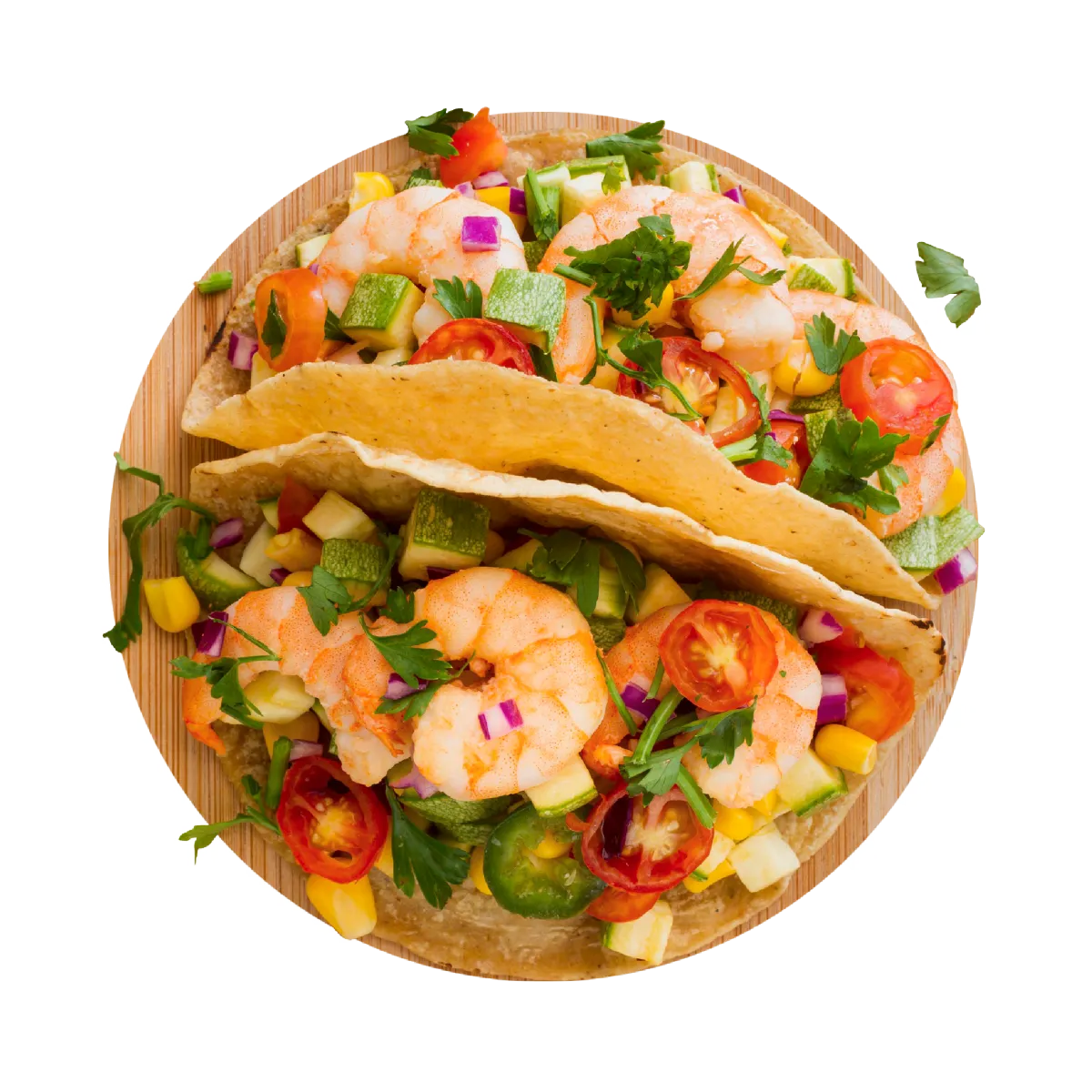Two srimp tacos on a plate