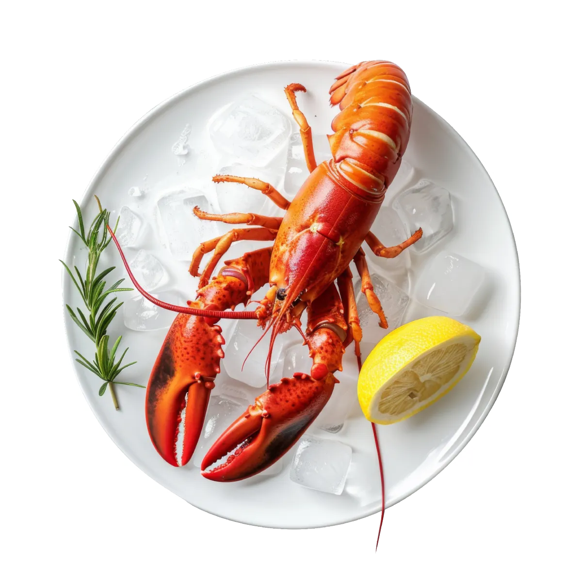 Raw shrimp in a plate with lemon and ice