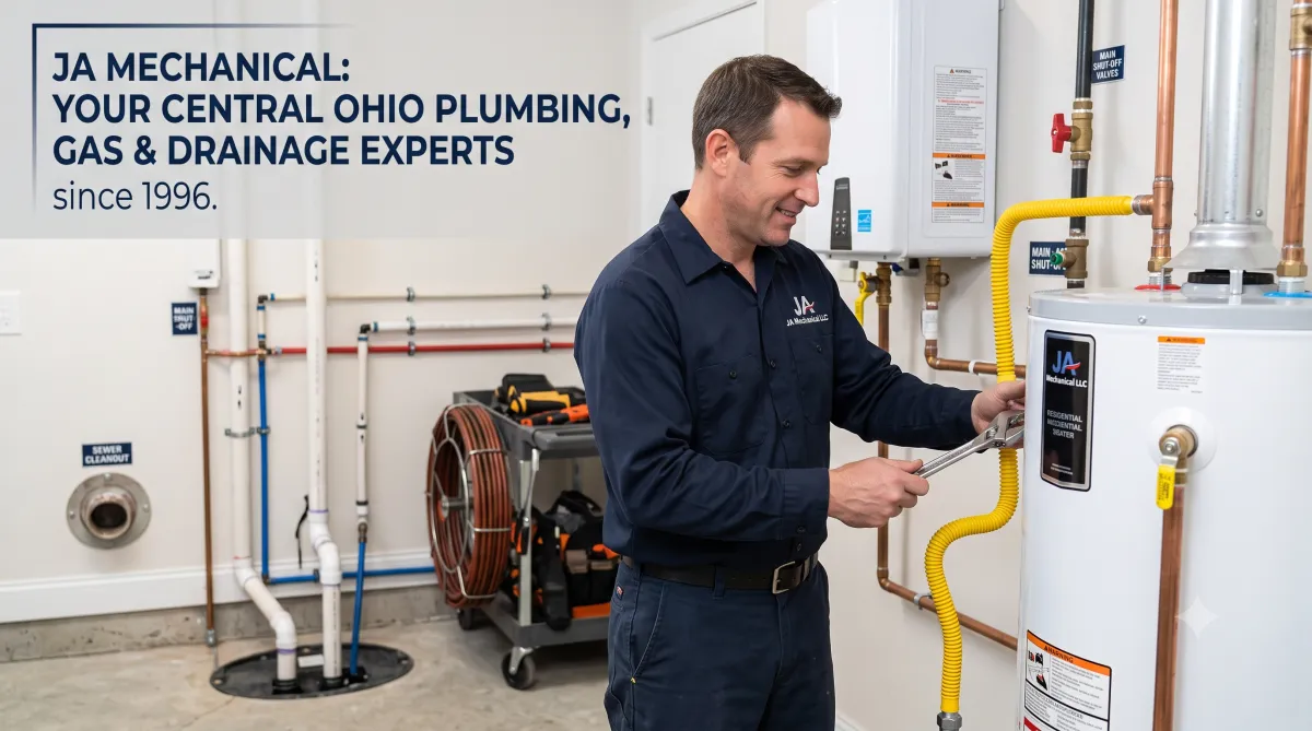 ja Mechanical technician working on hot water heater tank repair