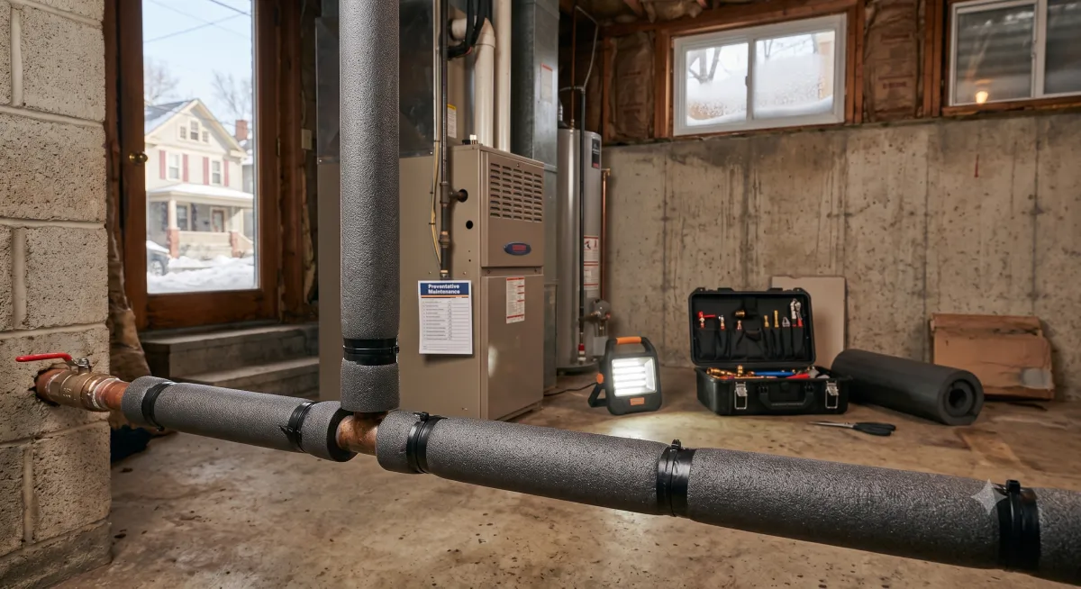 residential basement copper pipe covered