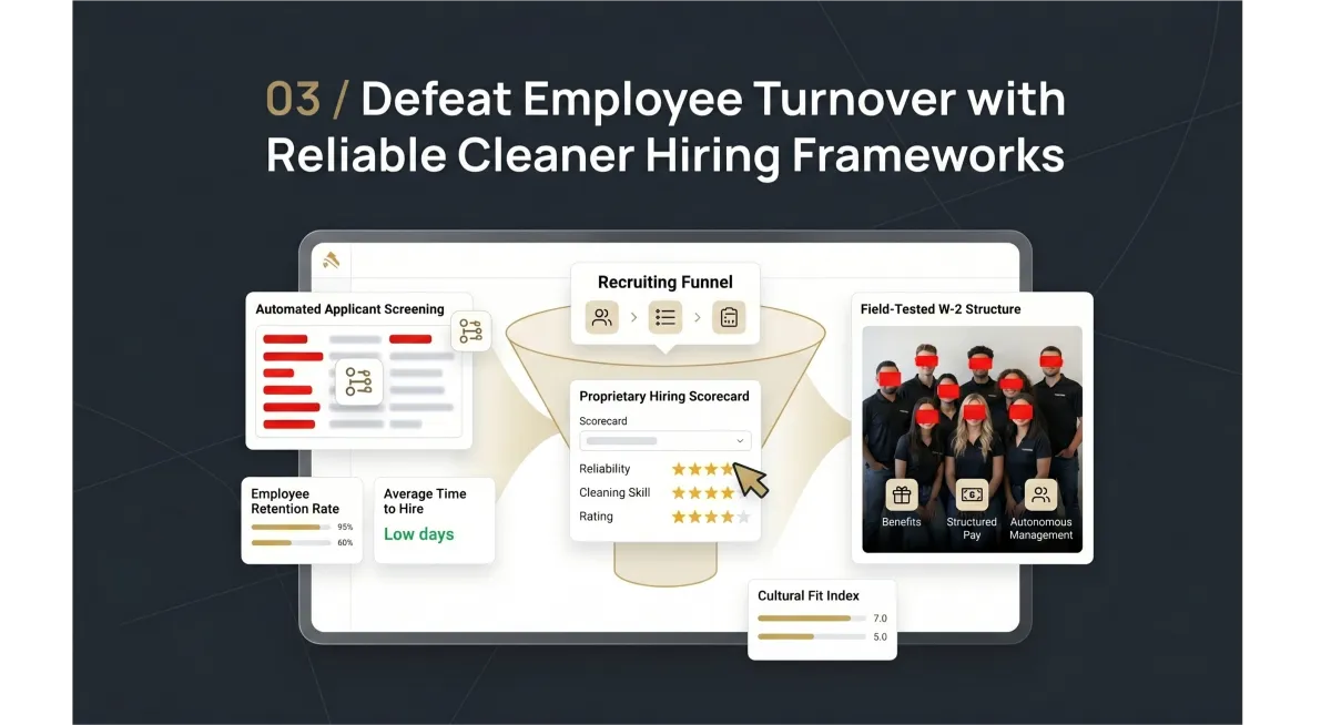 Automated W2 cleaner recruiting funnel and proprietary hiring scorecard interface for maid service HR systems