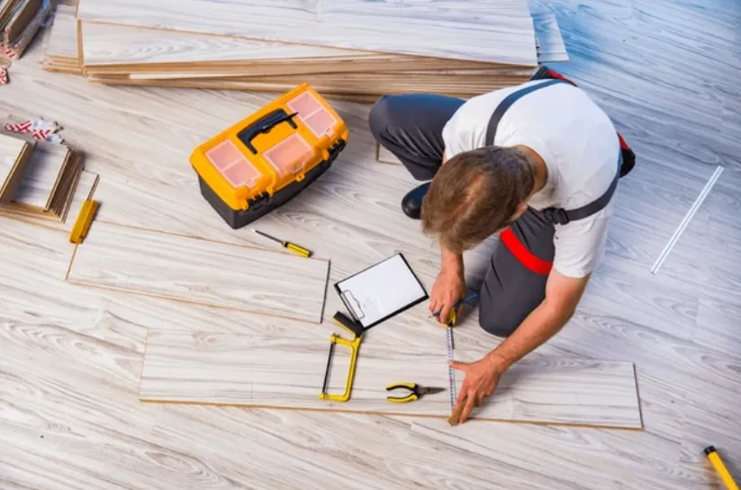 Two people reviewing a blueprint outside a house, with text highlighting benefits: easily explain complex foundation issues to homeowners, help homeowners understand repair needs, and close more deals with faster homeowner decision-making.