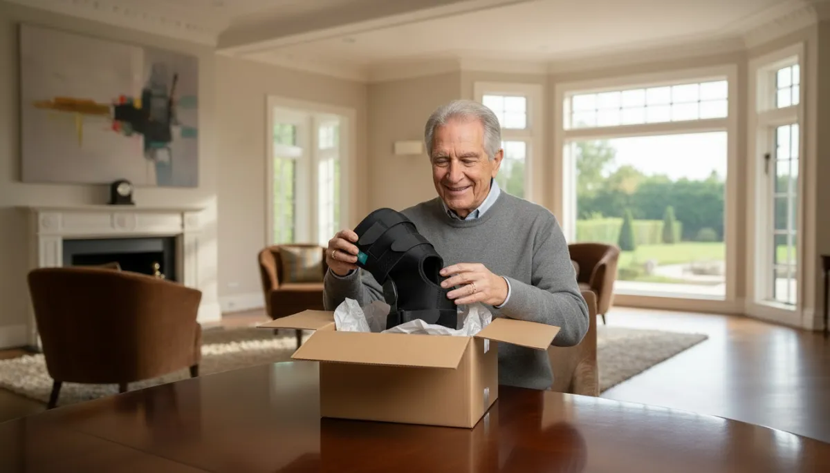 Elderly man converses with a yellow robot.