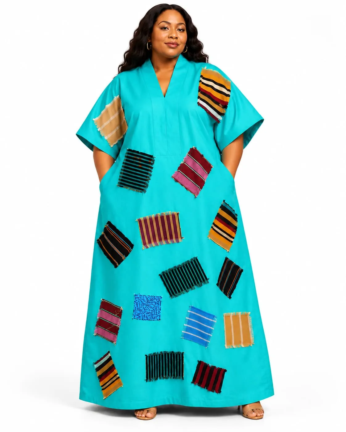 Woman wearing short ankara Gown  with fur