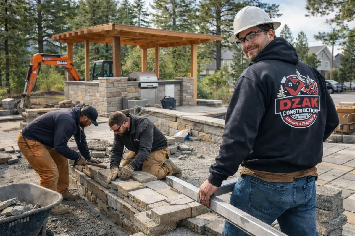 Dzaks Construction crew building a custom outdoor living space and ADU project in Northern California