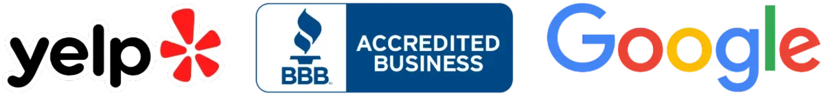 Yelp, BBB Accredited, and Google Business logo