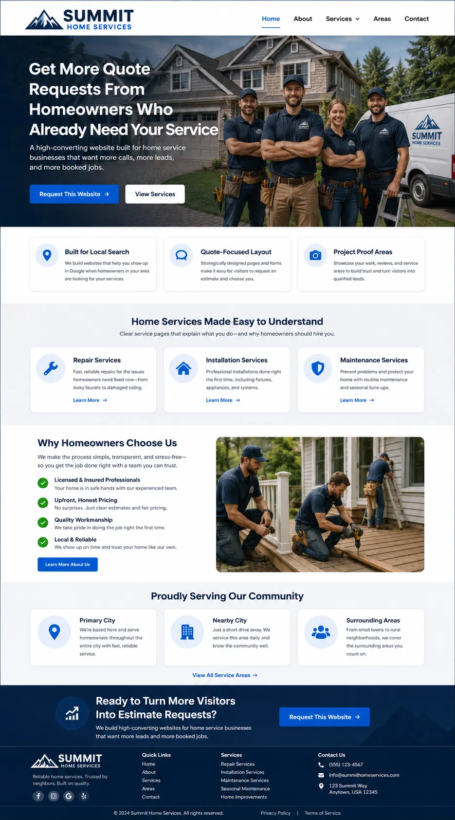 Contractor Growth Website homepage mockup for home service businesses